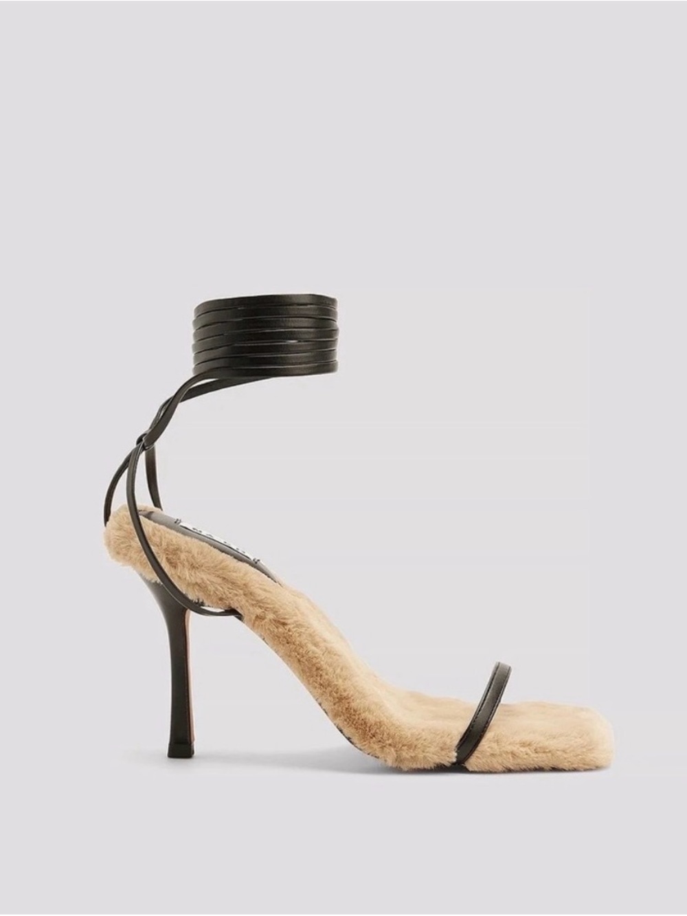 NA-KD Faux Fur Sole Strappy Heels Size 37 NWT